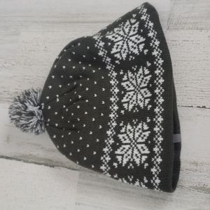 3M Thinsulate 40 gram army green and white fair isle pompom beanie hat